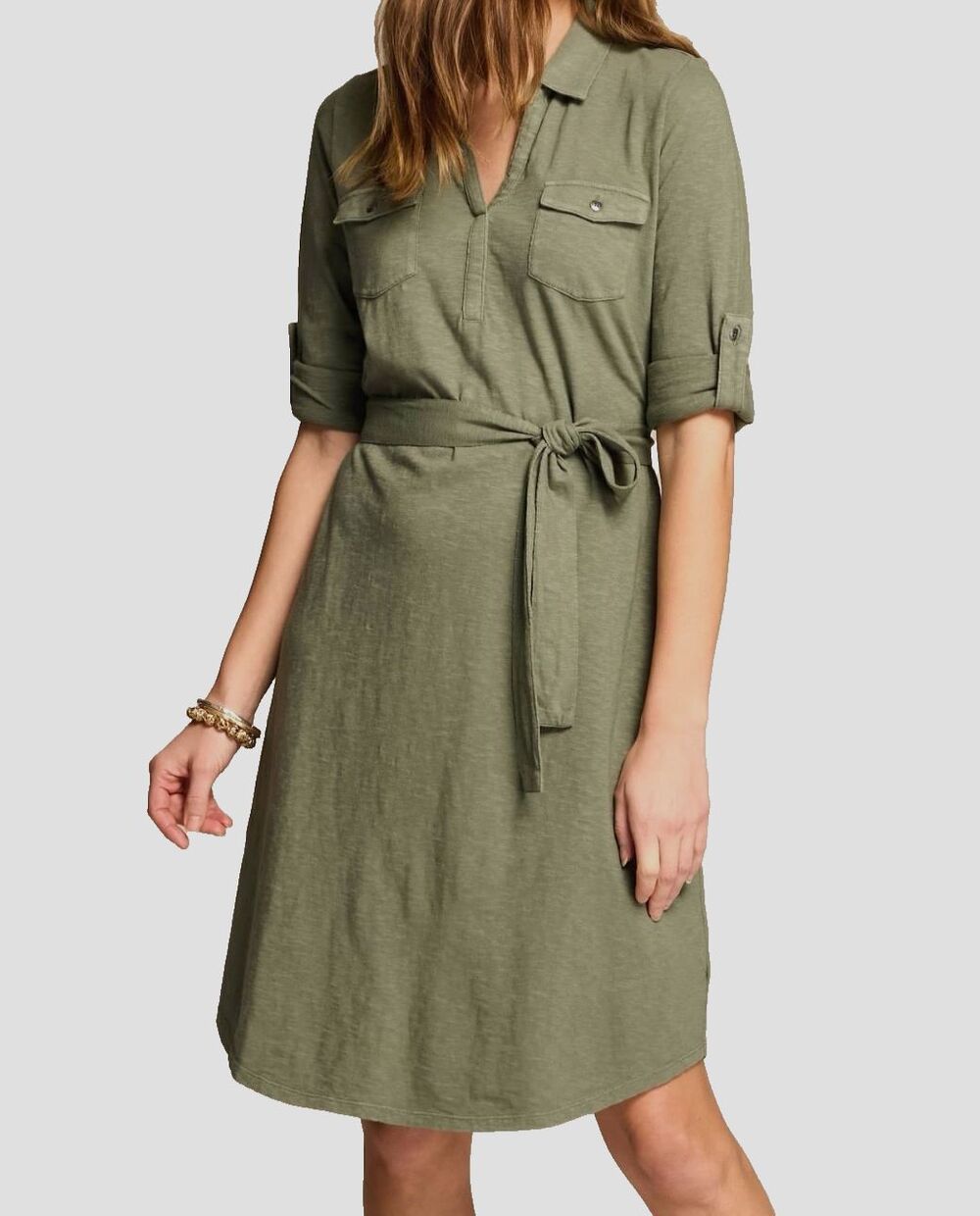 J. Jill Knit Popover Shirt Dress Peat Moss Green Utility Large Tall L NWT New